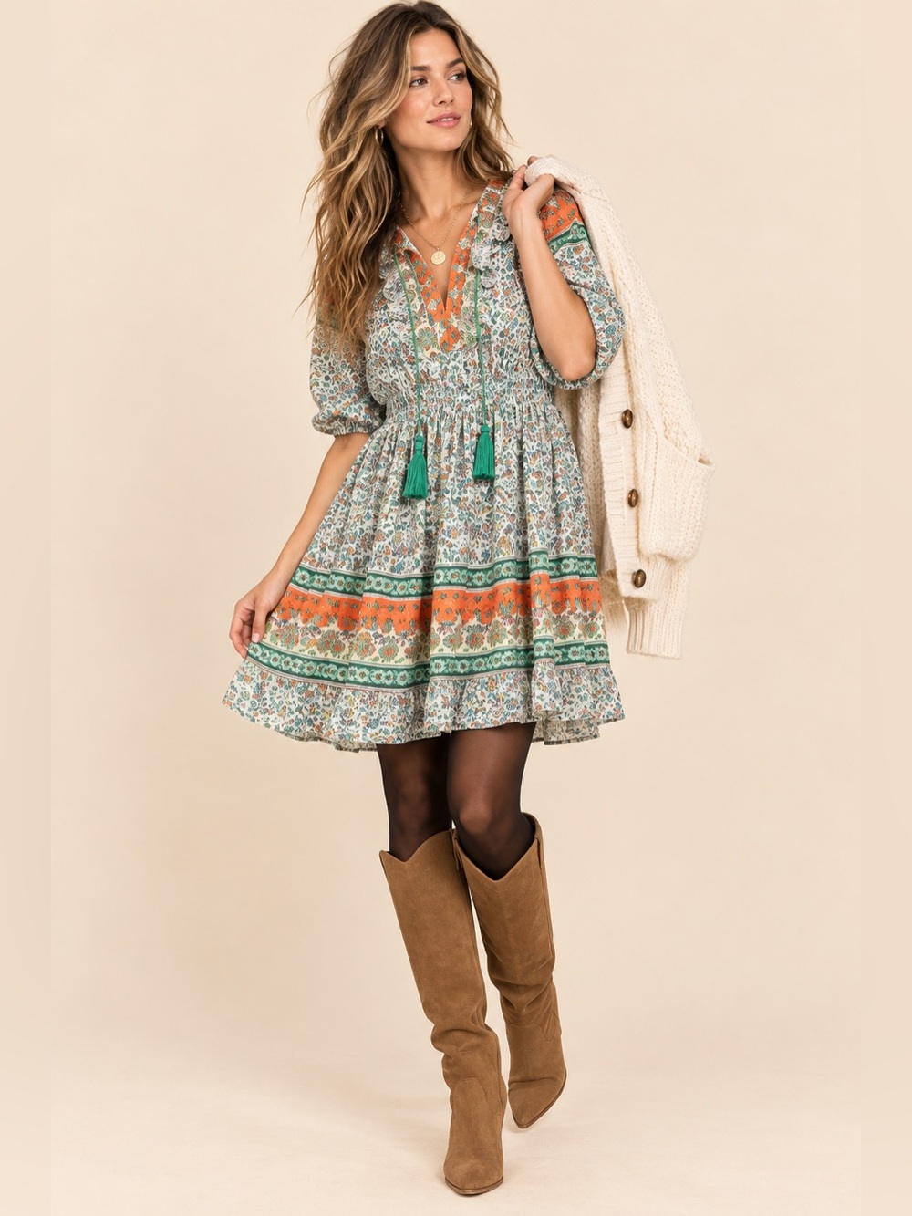 Umgee Green Boho Dress